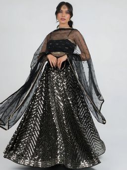 Odette - Black Georgette Embellished Semi-Stitched Lehenga for Women