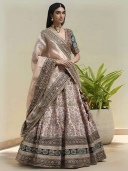 Odette - Multicolor Silk Blend Embroidered Semi-Stitched Lehenga for Women