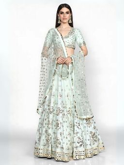 Odette - Green Art Silk Embroidered Semi-Stitched Lehenga for Women