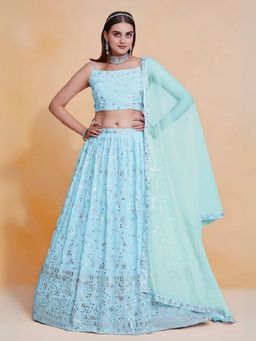 Odette - Sky Blue Georgette Embroidered Semi-Stitched Lehenga for Women