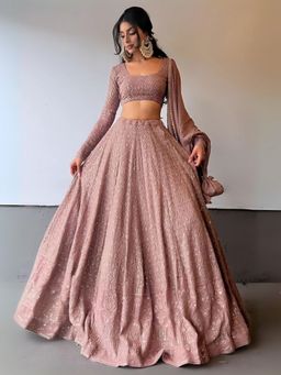 Odette - Mauve Georgette Embroidered Semi-Stitched Lehenga for Women
