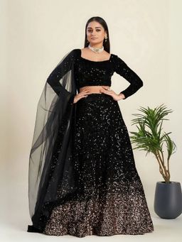 Odette - Dark Green Net Embellished Semi-Stitched Lehenga for Women