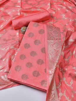 MEENA BAZAAR - Pink Woven Chanderi Unstitched Dress Material with Dupatta