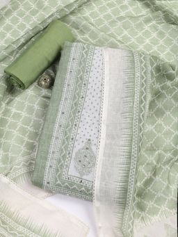 MEENA BAZAAR - Green Printed Muslin Unstitched Dress Material with Dupatta
