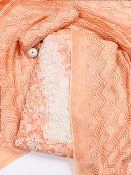 MEENA BAZAAR - Orange Printed Blend Unstitched Dress Material with Dupatta