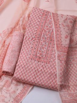 MEENA BAZAAR - Pink Printed Cotton Blend Unstitched Dress Material with Dupatta