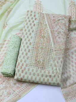 MEENA BAZAAR - Green Printed Cotton Blend Unstitched Dress Material with Dupatta