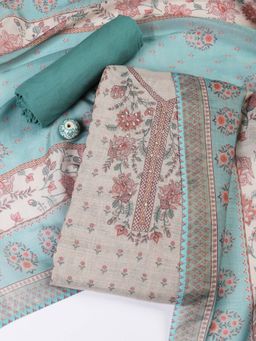 MEENA BAZAAR - Green Printed Tissue Unstitched Dress Material with Dupatta