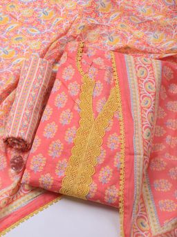 MEENA BAZAAR - Pink Woven Cotton Blend Unstitched Dress Material with Dupatta