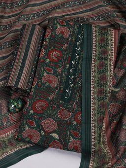 MEENA BAZAAR - Green Printed Cotton Blend Unstitched Dress Material with Dupatta
