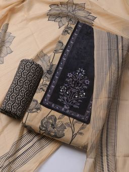 MEENA BAZAAR - Black Printed Cotton Blend Unstitched Dress Material with Dupatta