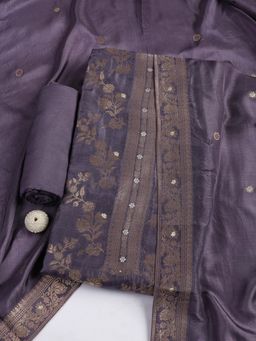 MEENA BAZAAR - Purple Woven Chanderi Unstitched Dress Material with Dupatta