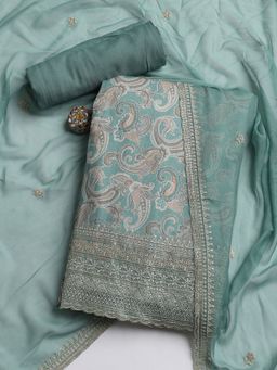 MEENA BAZAAR - Green Printed Muslin Unstitched Dress Material with Dupatta