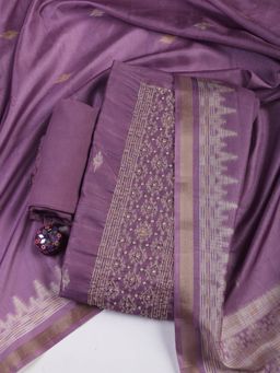 MEENA BAZAAR - Purple Embroidered Chanderi Unstitched Dress Material with Dupatta