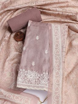 MEENA BAZAAR - Pink Embroidered Chanderi Unstitched Dress Material with Dupatta