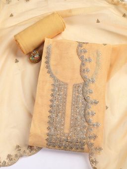 MEENA BAZAAR - Mustard Woven Cotton Blend Unstitched Dress Material with Dupatta