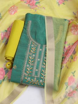 MEENA BAZAAR - Green Neck Printed Cotton Blend Unstitched Dress Material with Dupatta