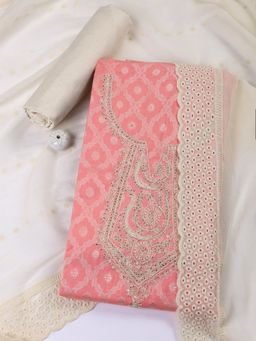 MEENA BAZAAR - Pink Woven Embroidered Cotton Blend Unstitched Dress Material with Dupatta
