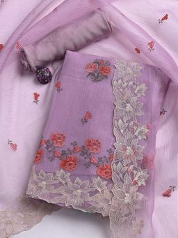 MEENA BAZAAR - Lavender Embroidered Tissue Unstitched Dress Material with Dupatta