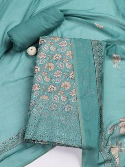 MEENA BAZAAR - Green Printed Muslin Unstitched Dress Material with Dupatta