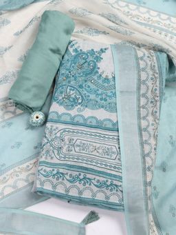 MEENA BAZAAR - Beige Printed Linen Unstitched Dress Material with Dupatta