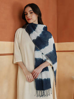 Fabindia - Indigo Linen Whisper Blend Tie & Dye Stole