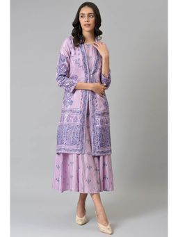 W - Purple Printed Dress with Jacket (Set of 2)
