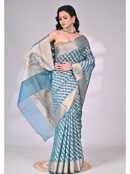 SAANTHA - Blue Kota Silk with Intricate Woven Design Saree with Unstitched Blouse