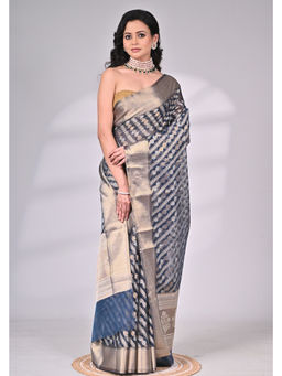 SAANTHA - Kota Silk In Blue and Beige Saree with Unstitched Blouse