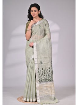 SAANTHA - Premium Linen Tissue with Intricate Hand Embroidery Saree with Unstitched Blouse