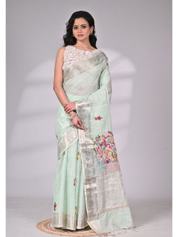 SAANTHA - Mint Green Handloom Kota Zari Border Saree with Unstitched Blouse