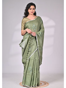 SAANTHA - Linen Subtle Embroidery Saree with Unstitched Blouse
