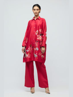 Rohit Bal - Red Floral Printed Chanderi Kurta