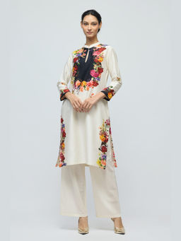 Rohit Bal - Ivory Floral Printed Chanderi Kurta with Pant