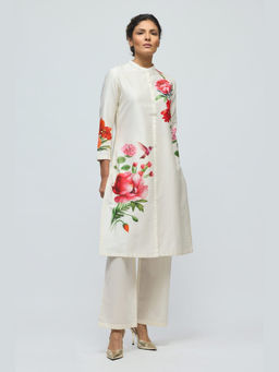 Rohit Bal - Ivory Floral Printed Chanderi Kurta with Pant