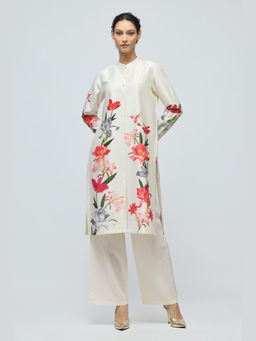 Rohit Bal - Ivory Floral Printed Chanderi Kurta with Pant