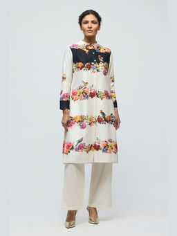 Rohit Bal - Ivory Floral Printed Chanderi Kurta with Pant