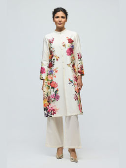 Rohit Bal - Ivory Floral Printed Chanderi Kurta with Pant