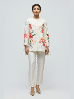 Rohit Bal - Ivory Floral Printed Chanderi Kurta with Pant