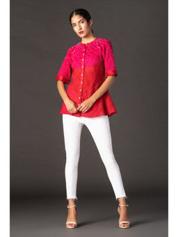 Twenty Nine - Pink Red Ombre Crushed Bandhani Kediya Shirt