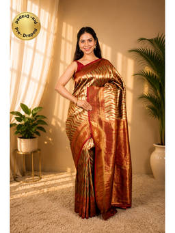 Isadora Life - Womens Woven Zari Multi-Color Pre-Draped Saree With Unstitched Blouse