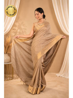 Isadora Life - Womens Stripes Zari Beige Pre-Draped Saree With Unstitched Blouse