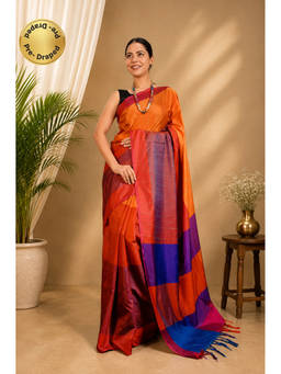 Isadora Life - Womens Colorblock Embroidered Multi-Color Pre-Draped Saree with Unstitched Blouse