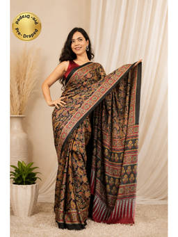 Isadora Life - Womens Printed Multi-Color Pre-Draped Saree With Unstitched Blouse