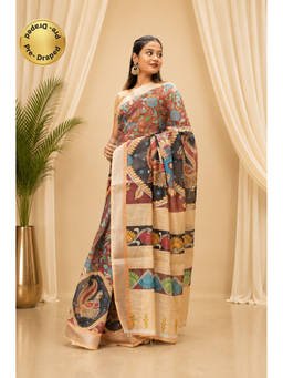 Isadora Life - Womens Printed Multi-Color Pre-Draped Saree With Unstitched Blouse