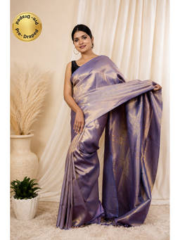 Isadora Life - Womens Woven Zari Blue Pre-Draped Saree with Unstitched Blouse