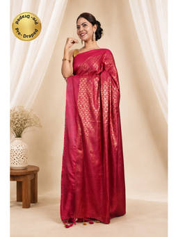 Isadora Life - Womens Woven Tassels Pink Pre-Draped Saree with Unstitched Blouse