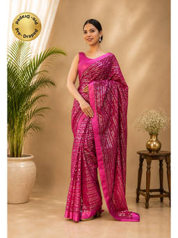 Isadora Life - Pink All Over Sequin Embellished With Solid Border Wrap Saree with Unstitched