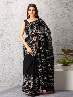 Baisacrafts - Daisy Handblock Cotton Saree With Unstiched Blouse