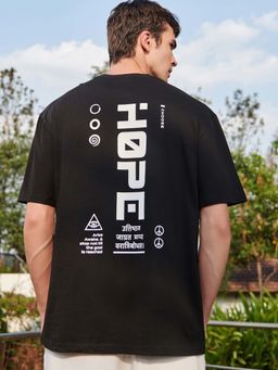 Bewakoof - Men's Black Hope Street Typography Oversized T-shirt